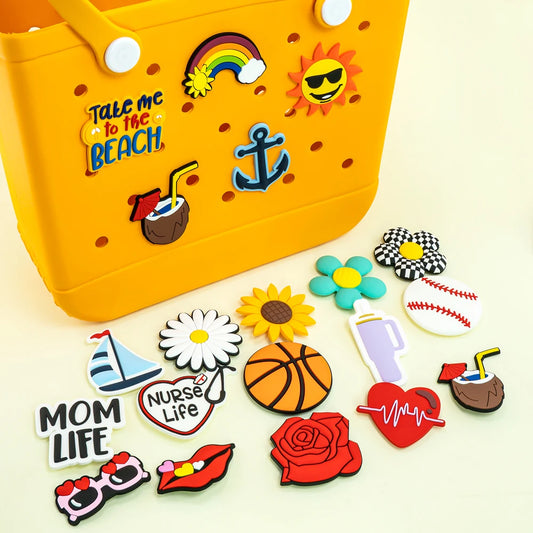 1pcs Rose MOM Lift Charms For Beach Bag Accessories Sunflower Rainbow Handbag Decoration Beach Duck Tote Bag Accessories