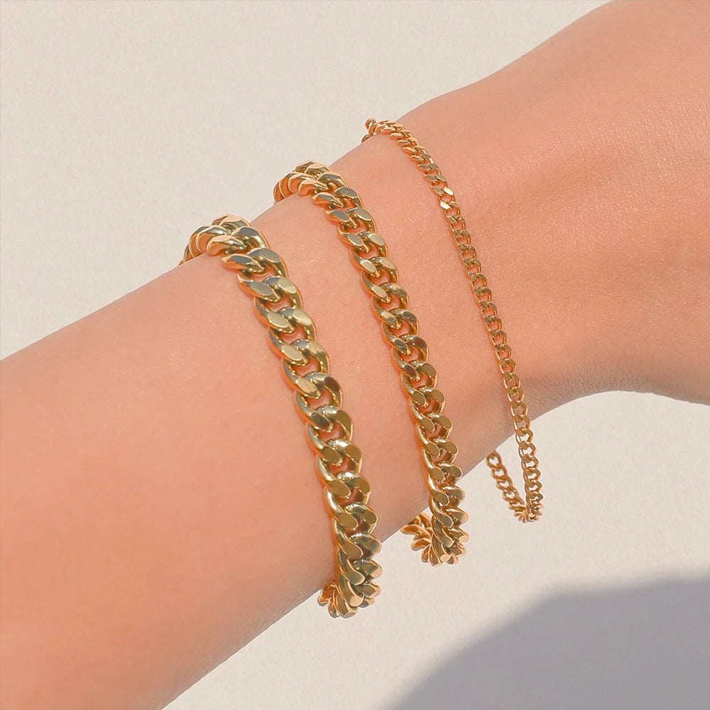 SUNIBI Classic Snake Chain Bracelets for Women Trend Fashion Stainless Steel Cuban Chain Bracelet Trendy Woman Gifts Jewelry