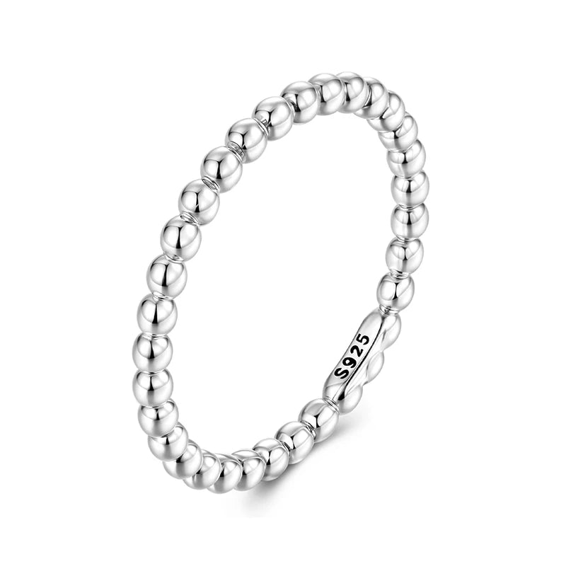 BAMOER Solid 925 Sterling Silver Eternity Bead Wedding Band Ring, Minimalist Thin Chic Statement Band Ring Comfort Fit