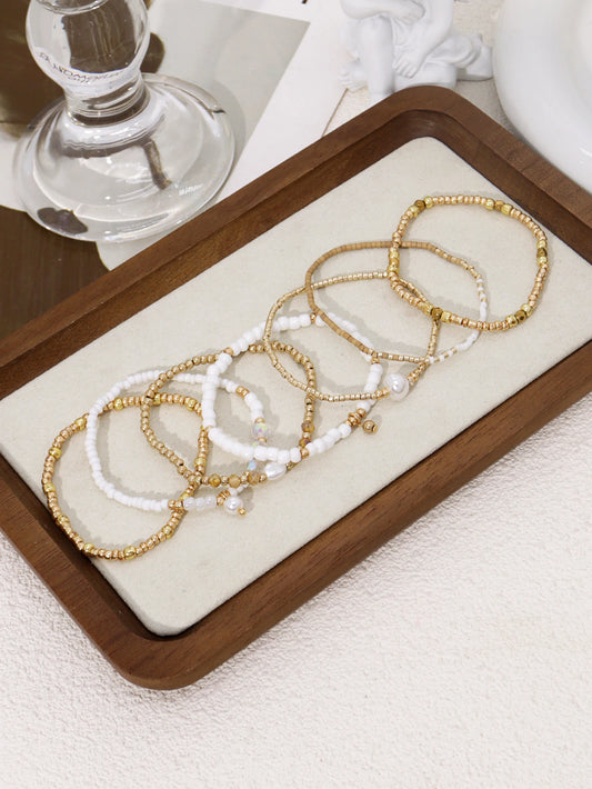 7PCS Bohemian Elastic Handmade Beaded multi-layer Stacked Women's Bracelet Set Party Jewelry Gift