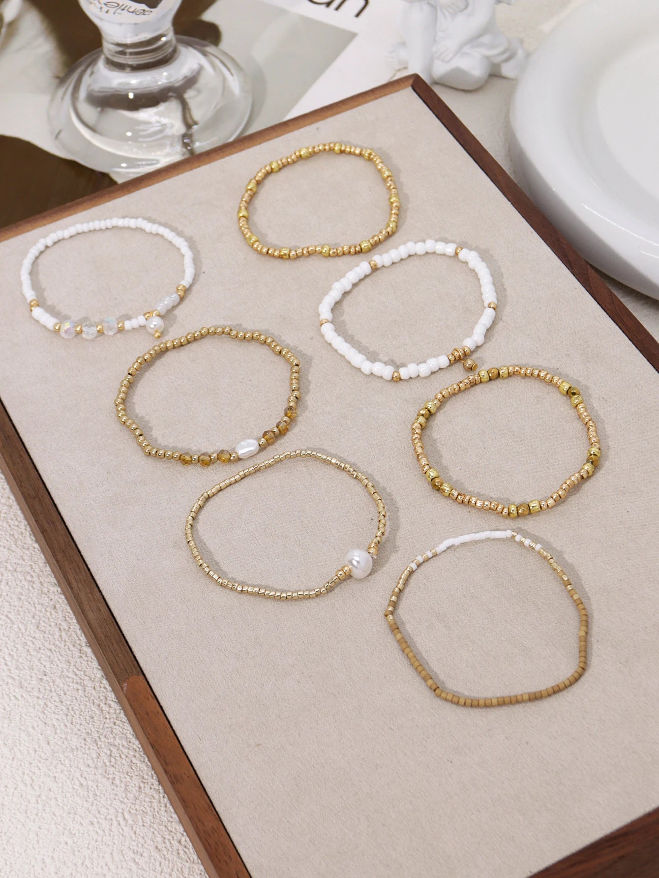 7PCS Bohemian Elastic Handmade Beaded multi-layer Stacked Women's Bracelet Set Party Jewelry Gift