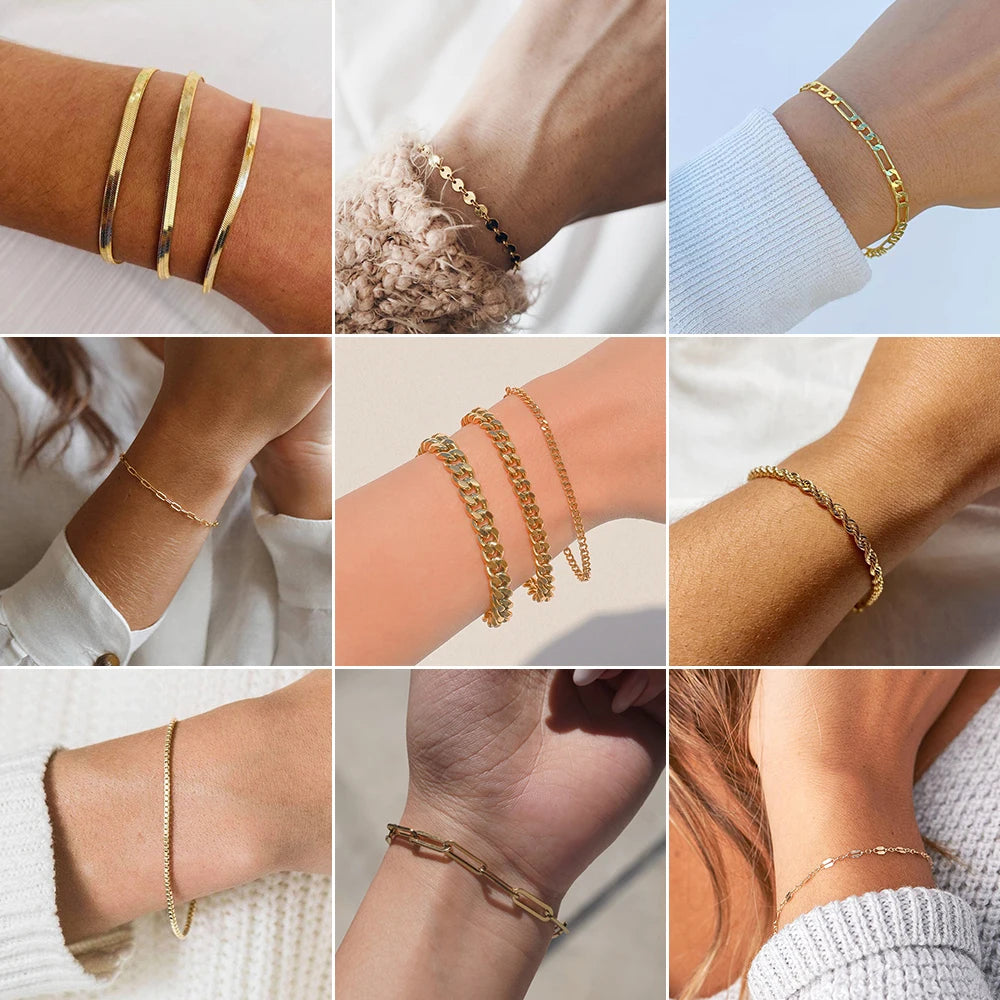 SUNIBI Classic Snake Chain Bracelets for Women Trend Fashion Stainless Steel Cuban Chain Bracelet Trendy Woman Gifts Jewelry