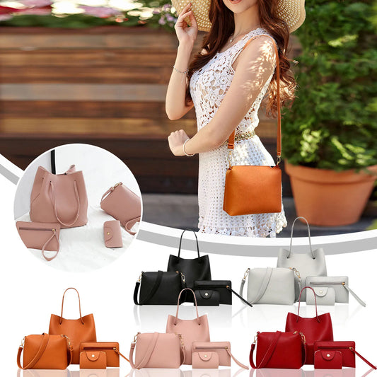 4pcs Women Lady Fashion Handbag Shoulder Bags Tote Purse Messenger Satchel Set Bag Crossbody Card Case Holder Wallet For Girls