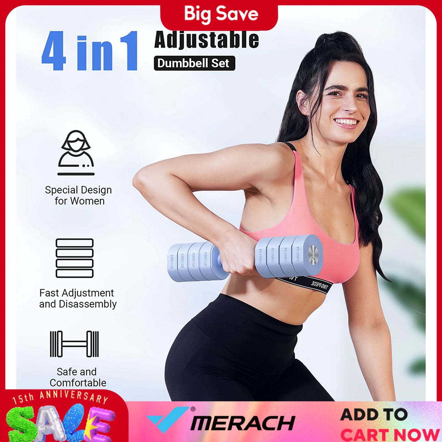 MERACH Adjustable Dumbbell Set of 2, 4 in 1 Hand Weights for Women at Home, Free Weights Dumbbells Each 2.2lb 4.4lb 6.6lb 8.8lb