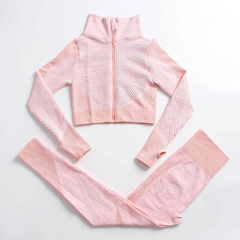 Yoga Set Seamless Fitness Suit Gym Sets Seamless Legging Sport Top Bra Long Sleeve Workout Clothing For Women's Tracksuit Outfit