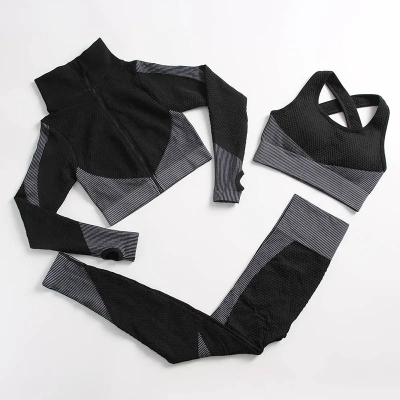 Yoga Set Seamless Fitness Suit Gym Sets Seamless Legging Sport Top Bra Long Sleeve Workout Clothing For Women's Tracksuit Outfit