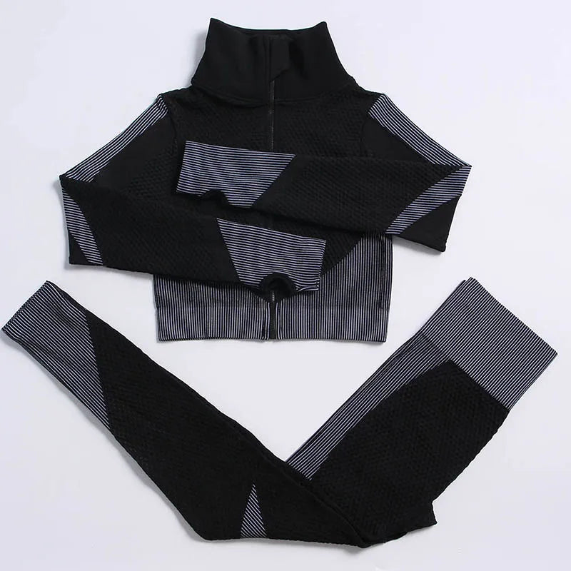 Yoga Set Seamless Fitness Suit Gym Sets Seamless Legging Sport Top Bra Long Sleeve Workout Clothing For Women's Tracksuit Outfit