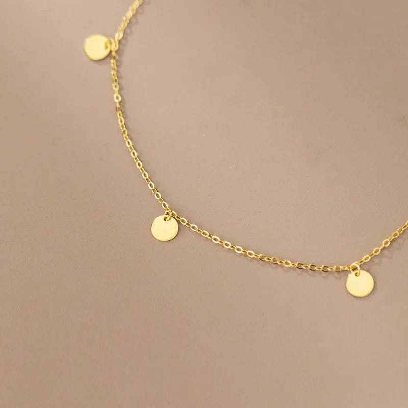 WOOZU Genuine 925 Sterling Silver Cute Glossy Small Round Disc Anklet For Women Personality Korean Fashion Foot Leg Jewelry Gift