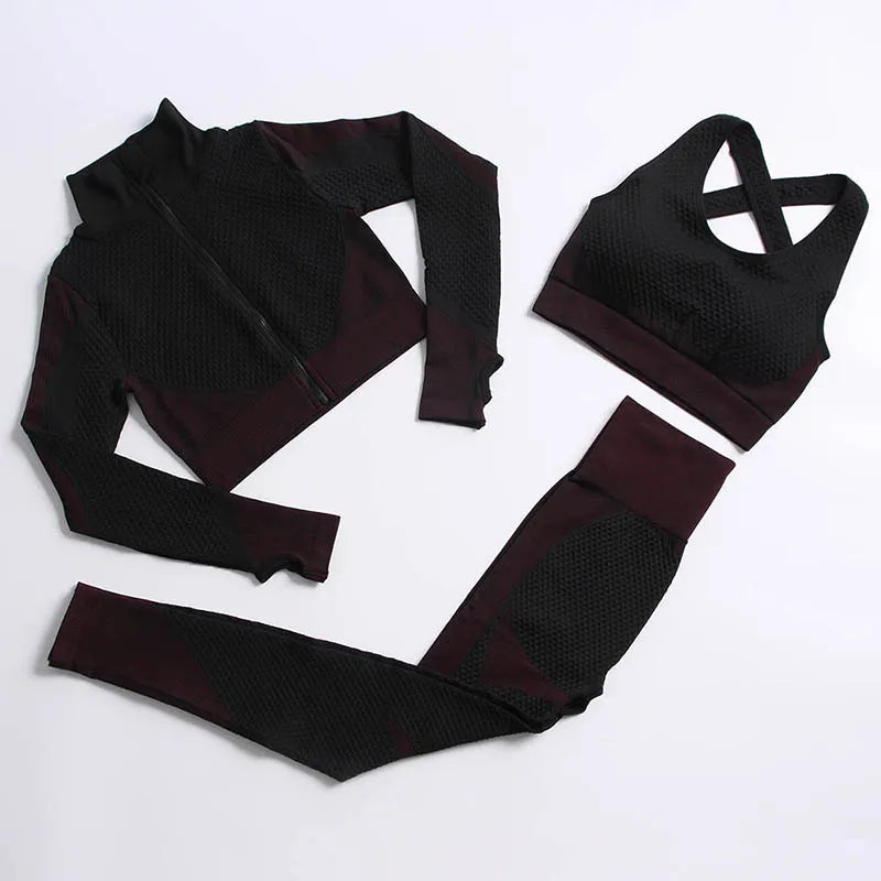 Yoga Set Seamless Fitness Suit Gym Sets Seamless Legging Sport Top Bra Long Sleeve Workout Clothing For Women's Tracksuit Outfit