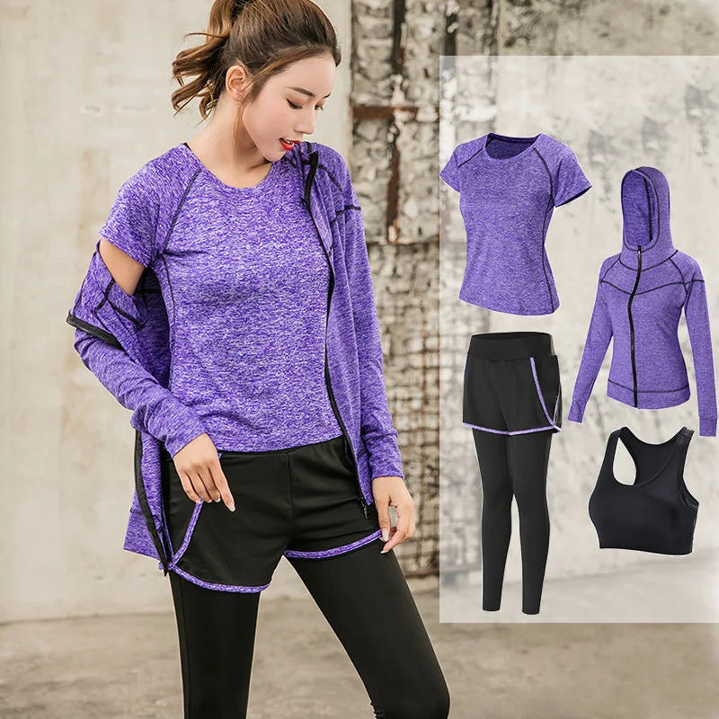 Sports 5pcs Running Set Women Sports Suit Yoga Tights Quick Dry Jogging Sportswear Workout Gym Fitness Running Tracksuit Clothes