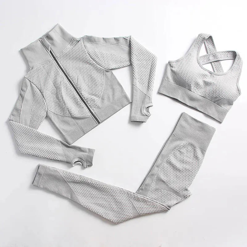 Yoga Set Seamless Fitness Suit Gym Sets Seamless Legging Sport Top Bra Long Sleeve Workout Clothing For Women's Tracksuit Outfit