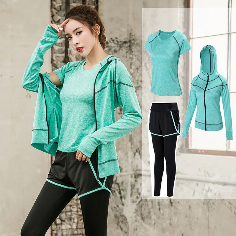 Sports 5pcs Running Set Women Sports Suit Yoga Tights Quick Dry Jogging Sportswear Workout Gym Fitness Running Tracksuit Clothes