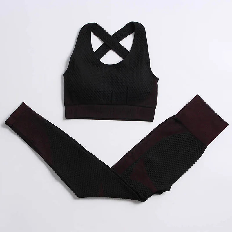 Yoga Set Seamless Fitness Suit Gym Sets Seamless Legging Sport Top Bra Long Sleeve Workout Clothing For Women's Tracksuit Outfit