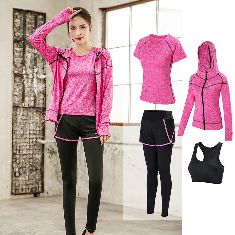 Sports 5pcs Running Set Women Sports Suit Yoga Tights Quick Dry Jogging Sportswear Workout Gym Fitness Running Tracksuit Clothes