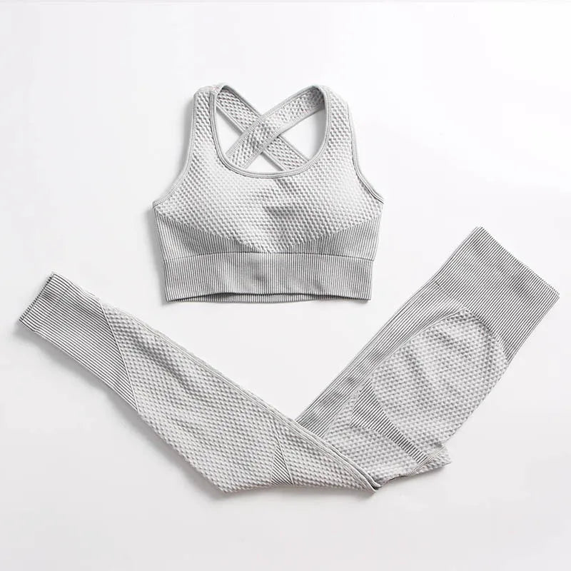 Yoga Set Seamless Fitness Suit Gym Sets Seamless Legging Sport Top Bra Long Sleeve Workout Clothing For Women's Tracksuit Outfit