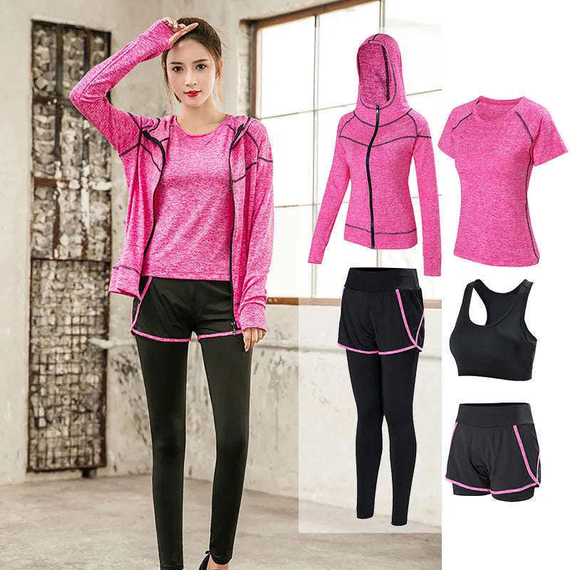 Sports 5pcs Running Set Women Sports Suit Yoga Tights Quick Dry Jogging Sportswear Workout Gym Fitness Running Tracksuit Clothes
