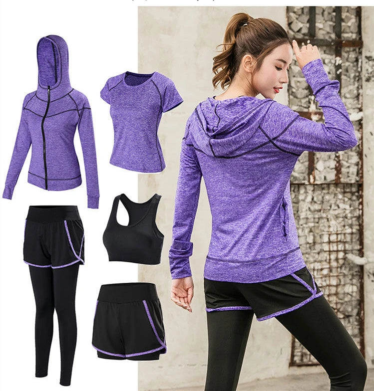 Sports 5pcs Running Set Women Sports Suit Yoga Tights Quick Dry Jogging Sportswear Workout Gym Fitness Running Tracksuit Clothes