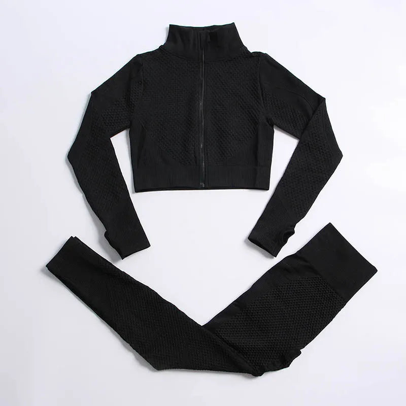 Yoga Set Seamless Fitness Suit Gym Sets Seamless Legging Sport Top Bra Long Sleeve Workout Clothing For Women's Tracksuit Outfit