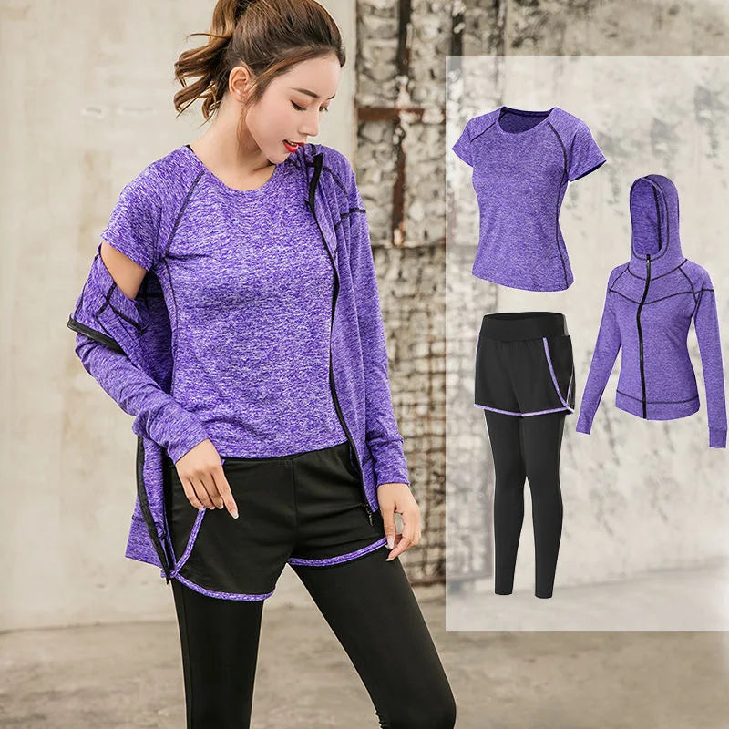 Sports 5pcs Running Set Women Sports Suit Yoga Tights Quick Dry Jogging Sportswear Workout Gym Fitness Running Tracksuit Clothes