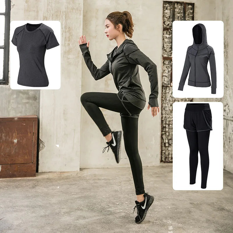 Sports 5pcs Running Set Women Sports Suit Yoga Tights Quick Dry Jogging Sportswear Workout Gym Fitness Running Tracksuit Clothes