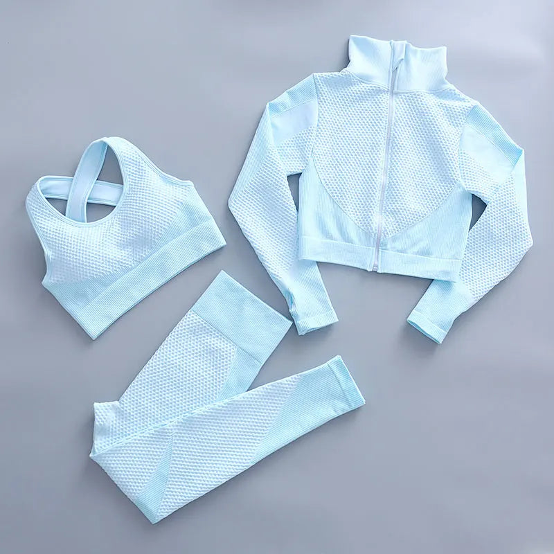 Yoga Set Seamless Fitness Suit Gym Sets Seamless Legging Sport Top Bra Long Sleeve Workout Clothing For Women's Tracksuit Outfit