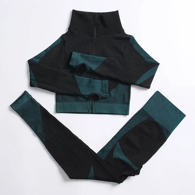 Yoga Set Seamless Fitness Suit Gym Sets Seamless Legging Sport Top Bra Long Sleeve Workout Clothing For Women's Tracksuit Outfit