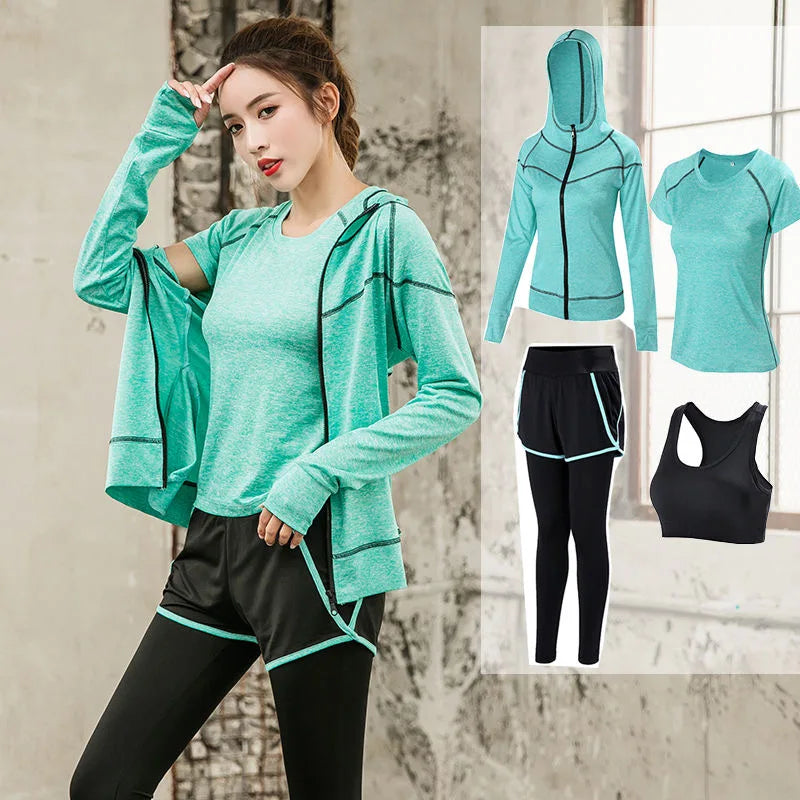 Sports 5pcs Running Set Women Sports Suit Yoga Tights Quick Dry Jogging Sportswear Workout Gym Fitness Running Tracksuit Clothes