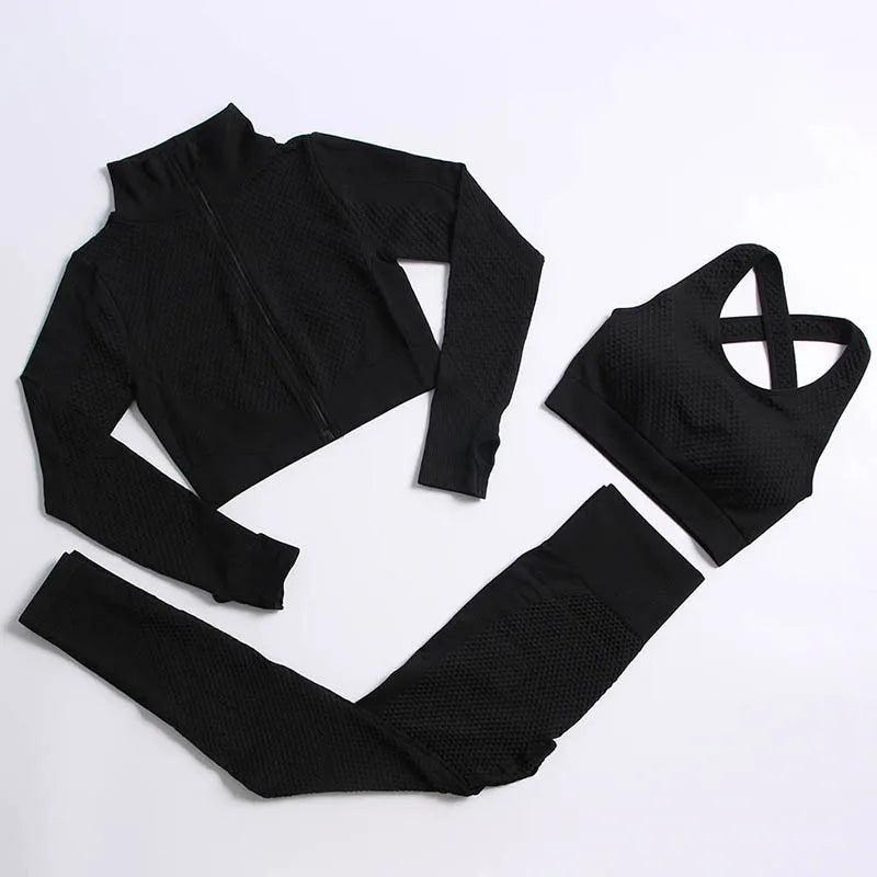 Yoga Set Seamless Fitness Suit Gym Sets Seamless Legging Sport Top Bra Long Sleeve Workout Clothing For Women's Tracksuit Outfit