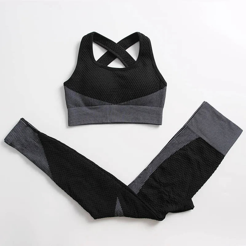 Yoga Set Seamless Fitness Suit Gym Sets Seamless Legging Sport Top Bra Long Sleeve Workout Clothing For Women's Tracksuit Outfit