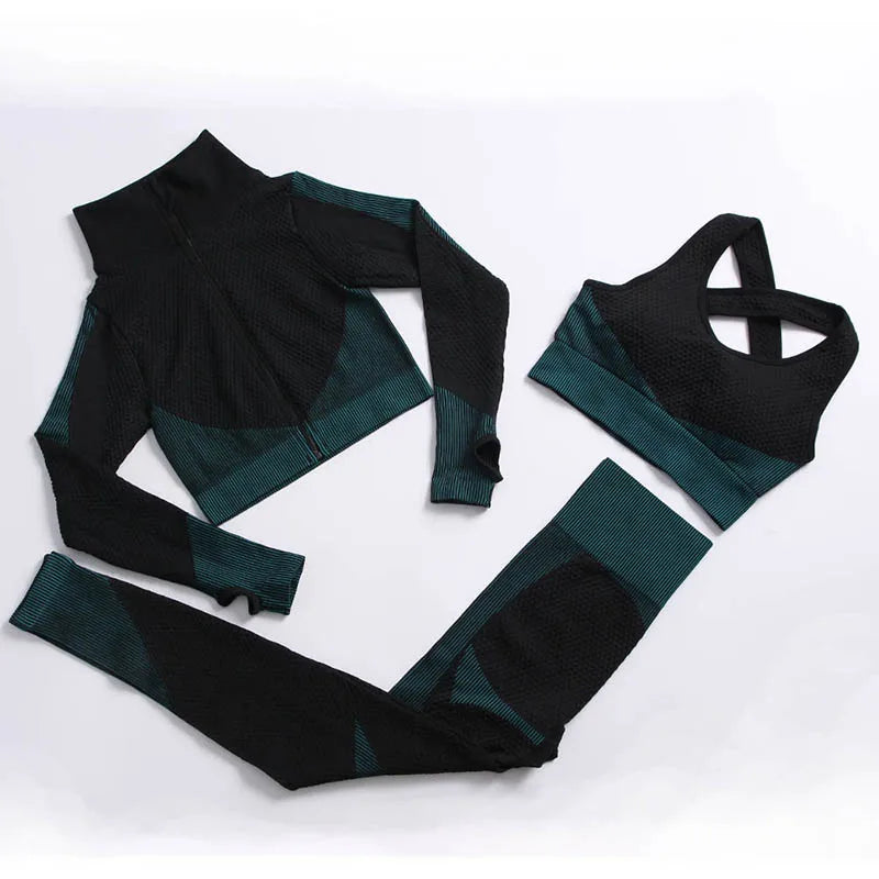 Yoga Set Seamless Fitness Suit Gym Sets Seamless Legging Sport Top Bra Long Sleeve Workout Clothing For Women's Tracksuit Outfit