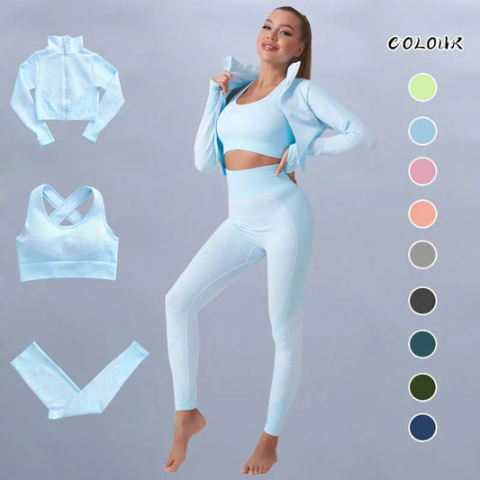 Yoga Set Seamless Fitness Suit Gym Sets Seamless Legging Sport Top Bra Long Sleeve Workout Clothing For Women's Tracksuit Outfit
