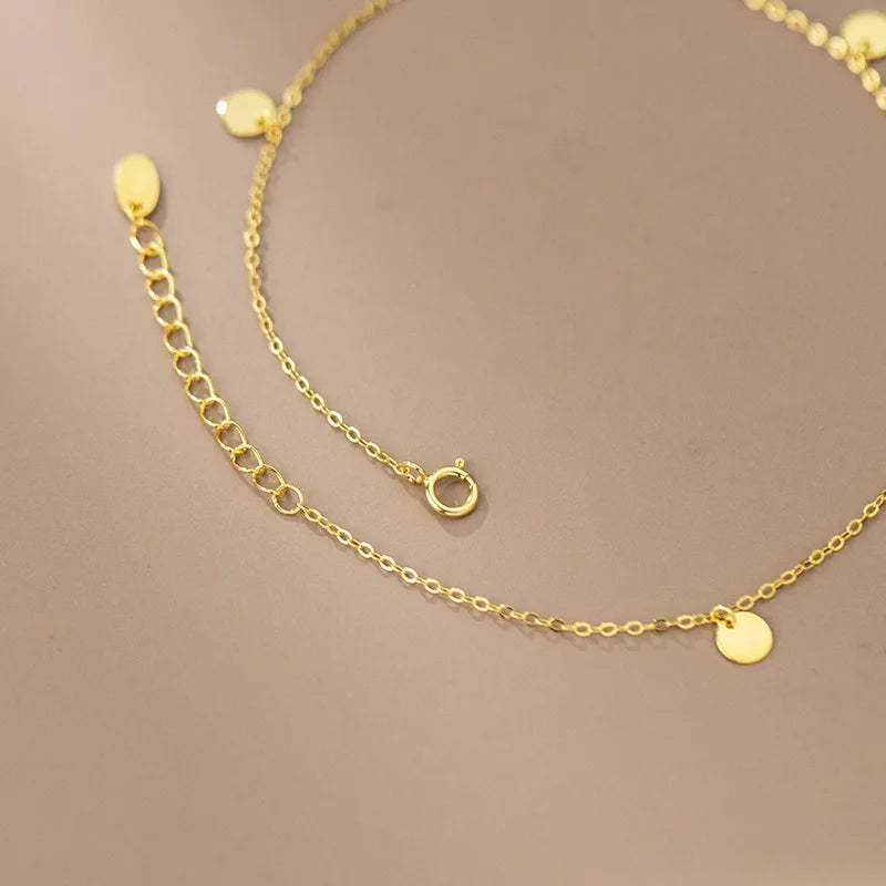 WOOZU Genuine 925 Sterling Silver Cute Glossy Small Round Disc Anklet For Women Personality Korean Fashion Foot Leg Jewelry Gift