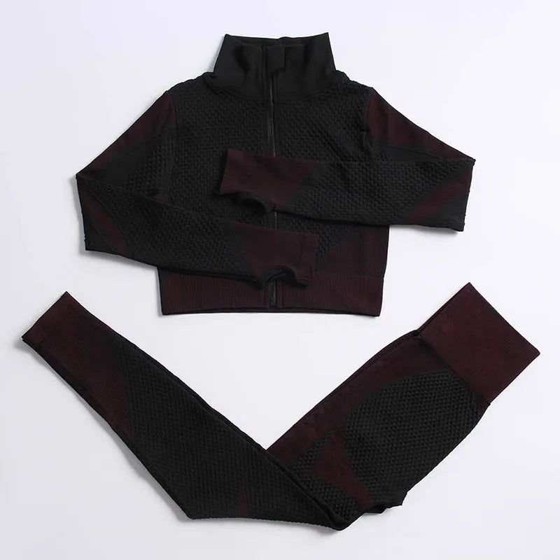 Yoga Set Seamless Fitness Suit Gym Sets Seamless Legging Sport Top Bra Long Sleeve Workout Clothing For Women's Tracksuit Outfit