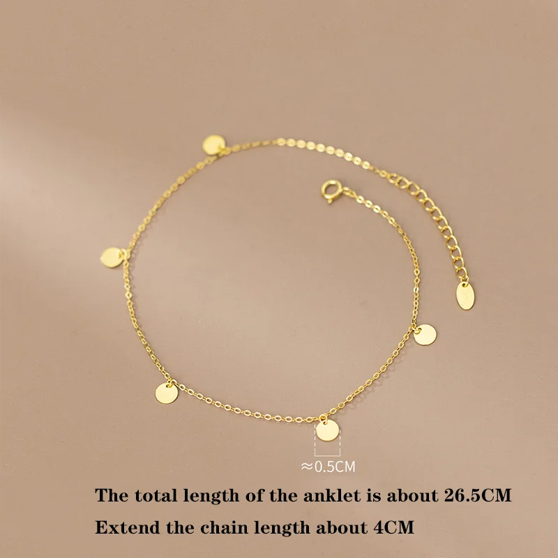 WOOZU Genuine 925 Sterling Silver Cute Glossy Small Round Disc Anklet For Women Personality Korean Fashion Foot Leg Jewelry Gift