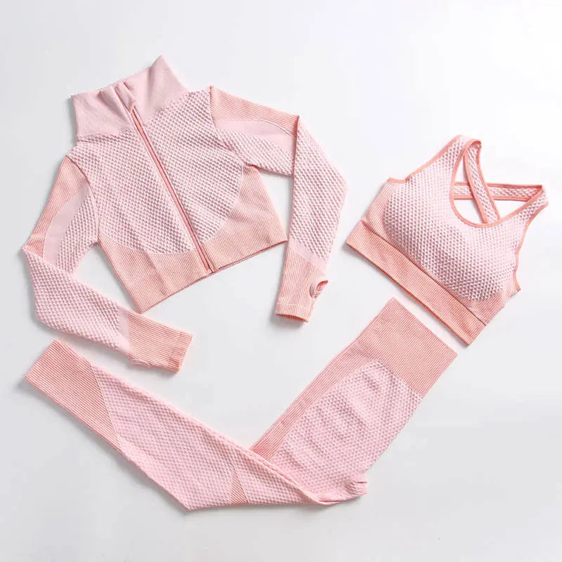 Yoga Set Seamless Fitness Suit Gym Sets Seamless Legging Sport Top Bra Long Sleeve Workout Clothing For Women's Tracksuit Outfit