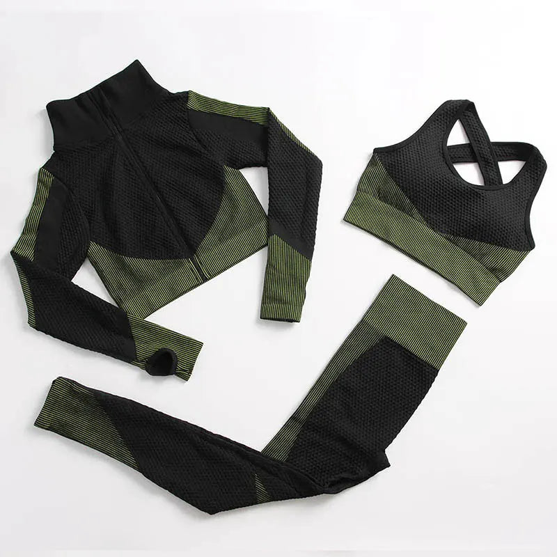 Yoga Set Seamless Fitness Suit Gym Sets Seamless Legging Sport Top Bra Long Sleeve Workout Clothing For Women's Tracksuit Outfit
