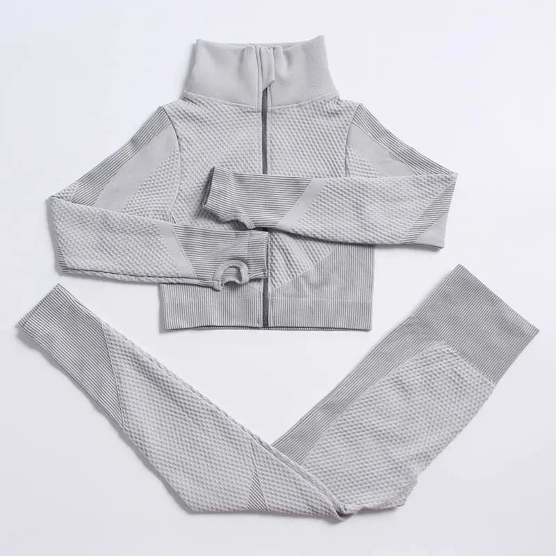 Yoga Set Seamless Fitness Suit Gym Sets Seamless Legging Sport Top Bra Long Sleeve Workout Clothing For Women's Tracksuit Outfit