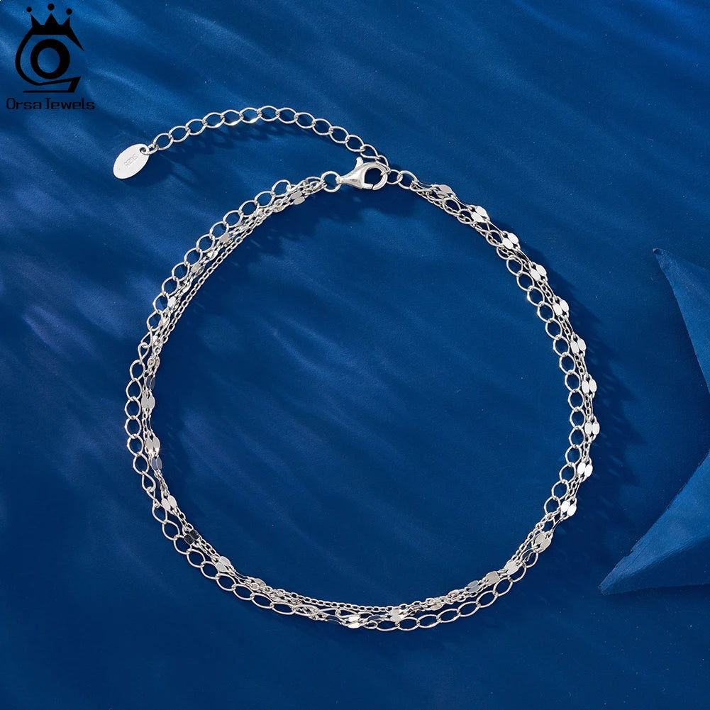 ORSA JEWELS 14K Gold 925 Sterling Silver Layered Chain Anklet for Women Girls Summer Beach Foot Chain Ankle Straps Jewelry SA58