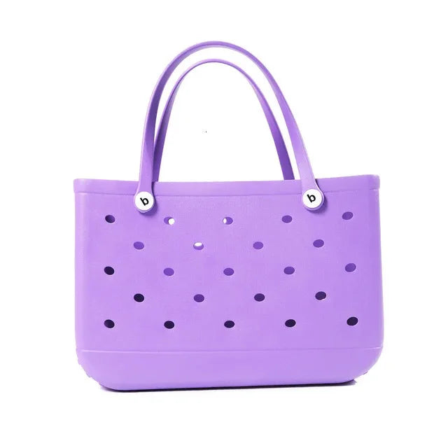 M/L/XL Beach Bag Fashion EVA Waterproof Rubber Picnic Storage Basket Travel Shopping Handbag Women Shoulder Solid Color Tote Bag