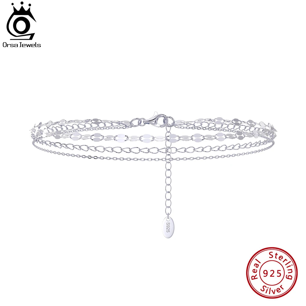 ORSA JEWELS 14K Gold 925 Sterling Silver Layered Chain Anklet for Women Girls Summer Beach Foot Chain Ankle Straps Jewelry SA58