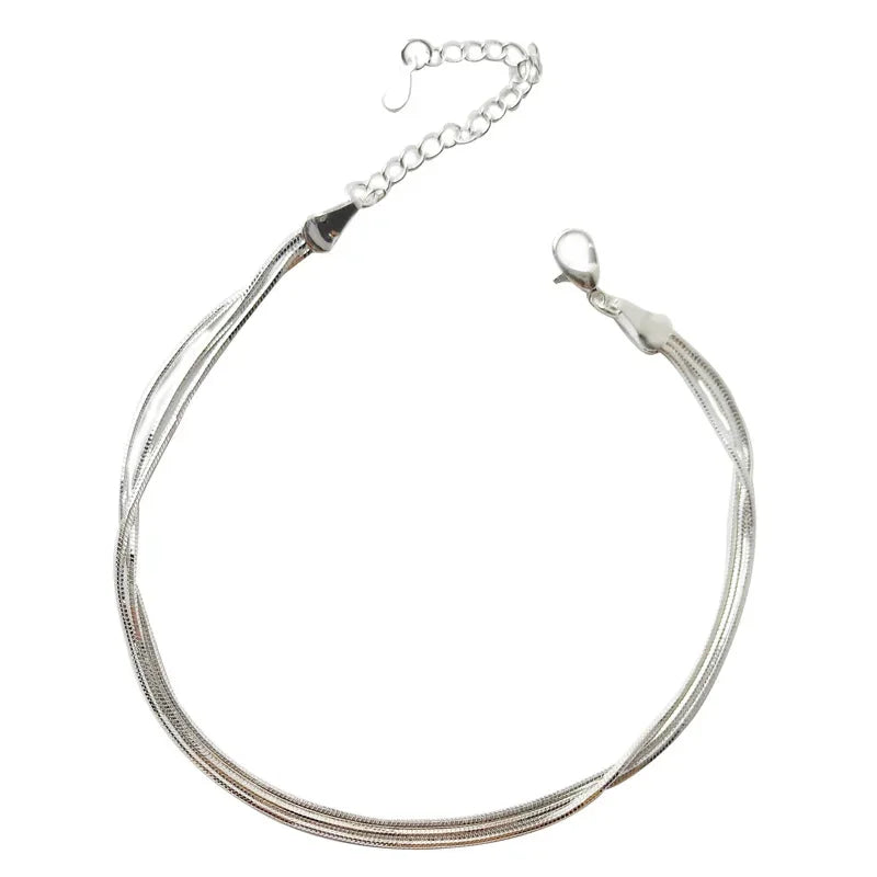 New Arrival Fashion 925 Sterling Ladies Silver three layer Anklet Bracelet For Women Jewelry