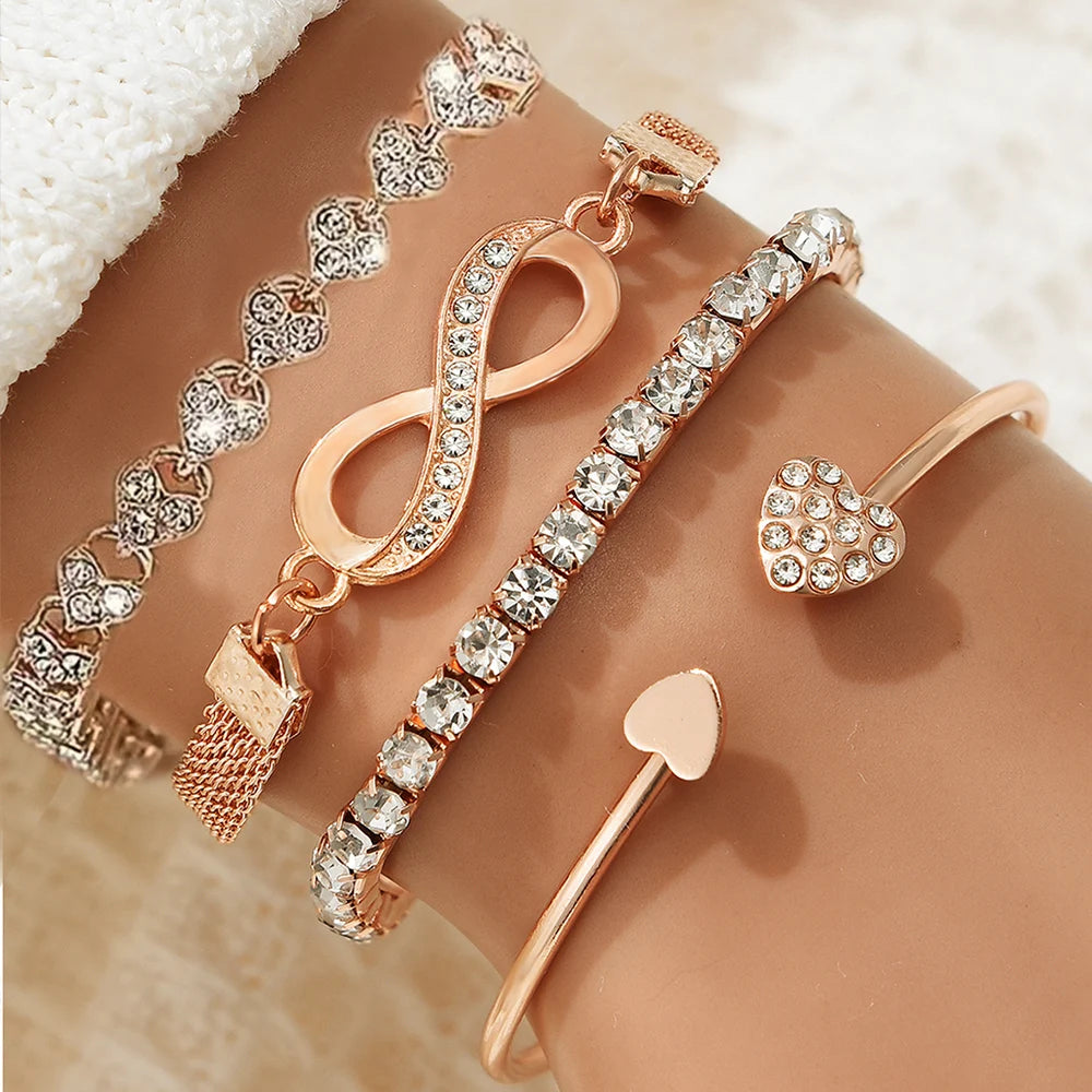 Vintage Elegant 4pcs Bracelet Set - Adjustable Heart & Infinity Bangle - Women's Daily & Gift Occasion Jewelry