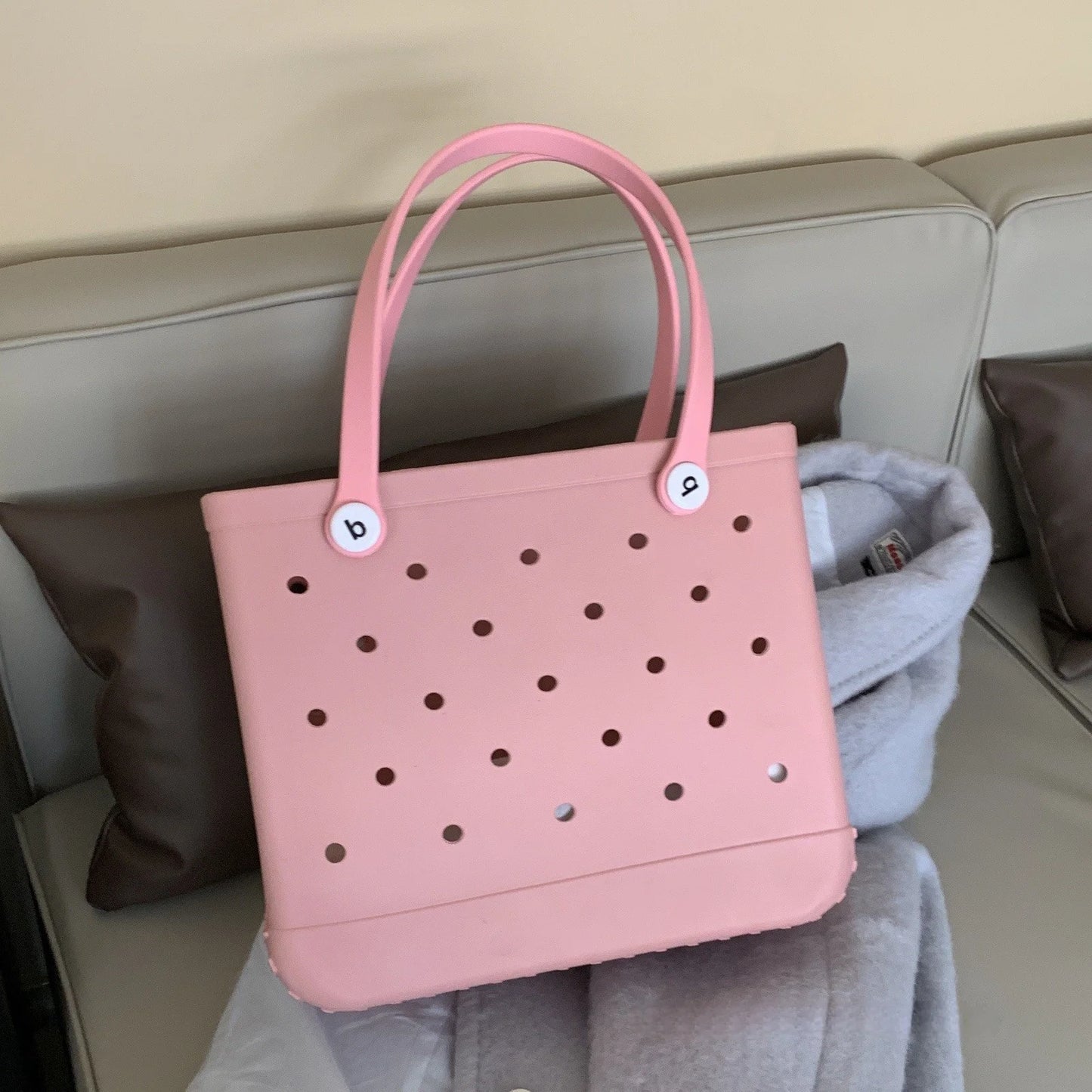 M/L/XL Beach Bag Fashion EVA Waterproof Rubber Picnic Storage Basket Travel Shopping Handbag Women Shoulder Solid Color Tote Bag