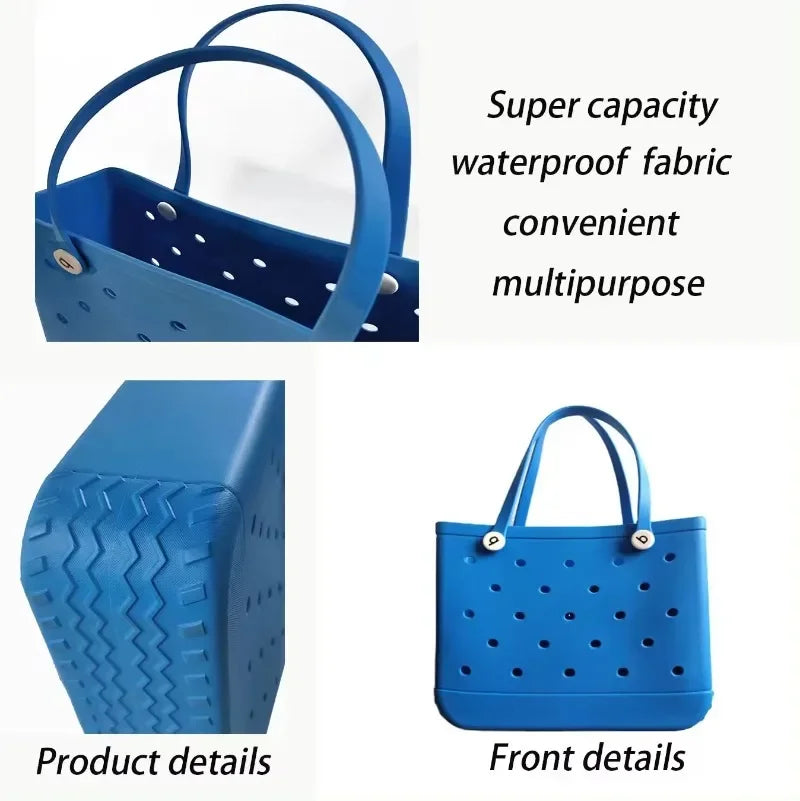 M/L/XL Beach Bag Fashion EVA Waterproof Rubber Picnic Storage Basket Travel Shopping Handbag Women Shoulder Solid Color Tote Bag