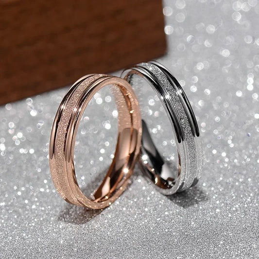 Rose Gold Stainless Steel Frosted Curved Large Size Ring Steel Color 6mm Wide Simple Geometric Type Gold Rings for Women