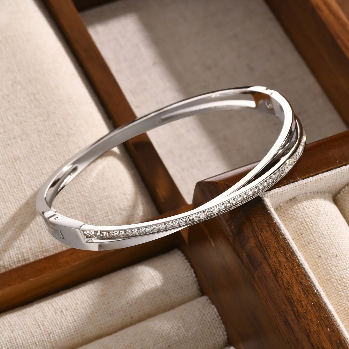 Stainless Steel Zircon Openable Bracelet for Women Girls Silver Color Simple Trendy Wrist Bracelets Jewelry Gifts