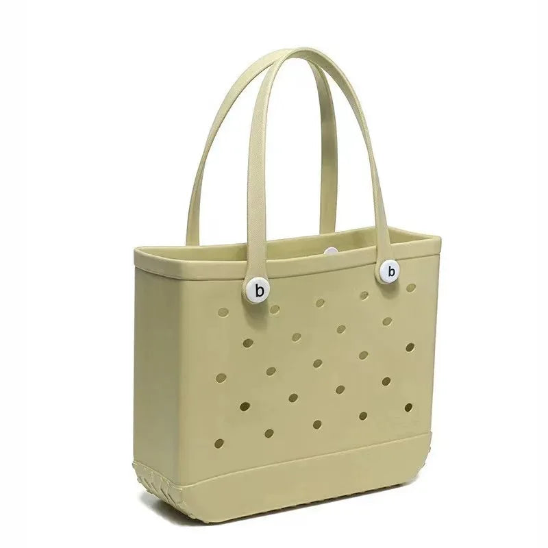 M/L/XL Beach Bag Fashion EVA Waterproof Rubber Picnic Storage Basket Travel Shopping Handbag Women Shoulder Solid Color Tote Bag