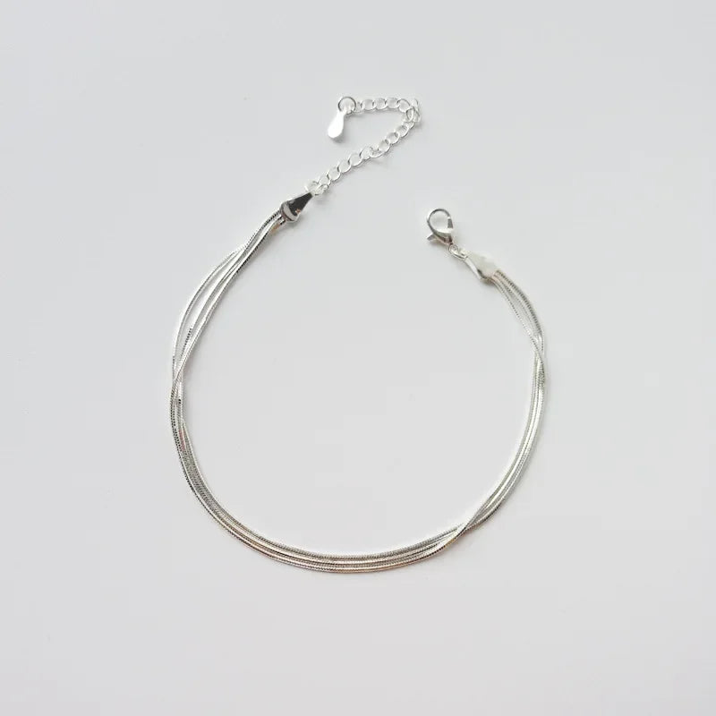 New Arrival Fashion 925 Sterling Ladies Silver three layer Anklet Bracelet For Women Jewelry