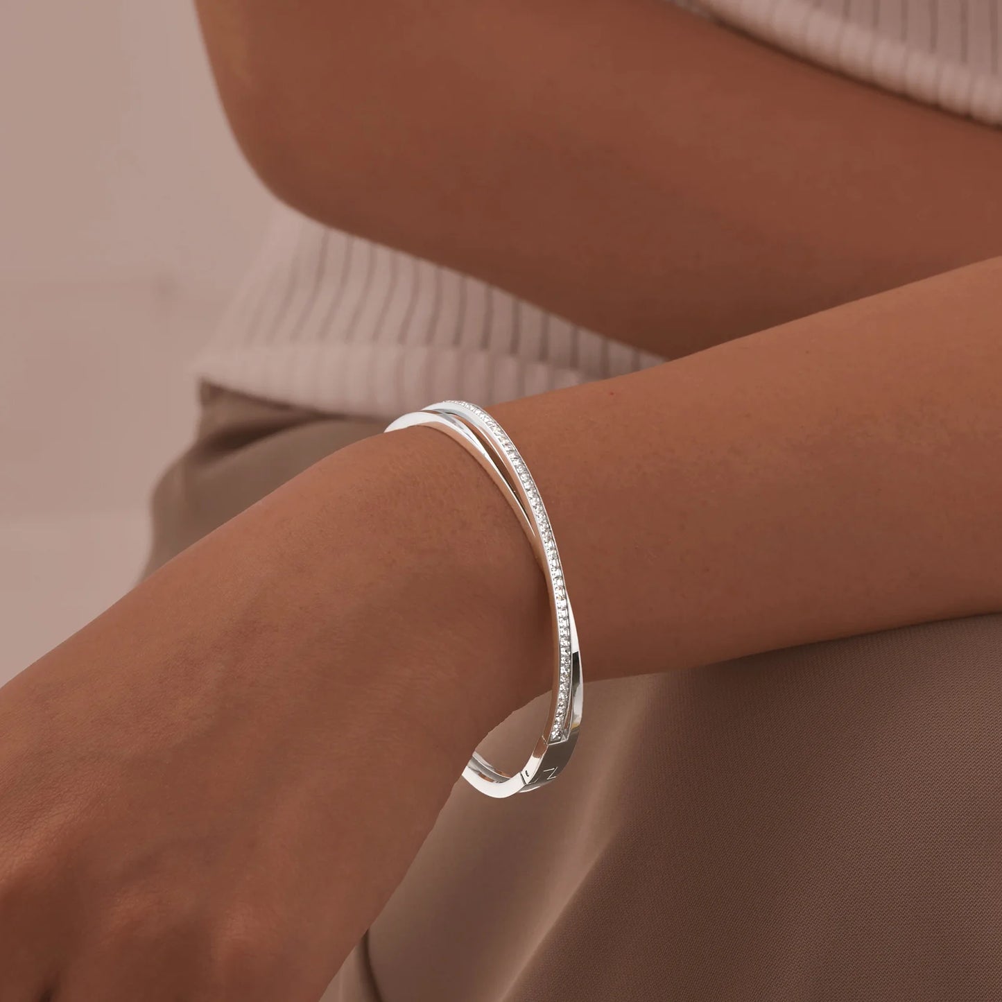 Stainless Steel Zircon Openable Bracelet for Women Girls Silver Color Simple Trendy Wrist Bracelets Jewelry Gifts