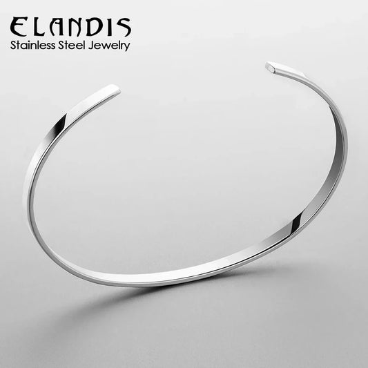 ELANDIS Stainless Steel Open Bangle Minimalist Men's Jewelry Fashion Platinum Bracelet Popular Couple Holiday Gift